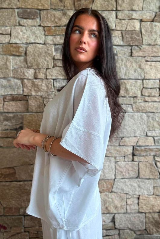 Rustic Nature Linen Blend Pocket Tee White